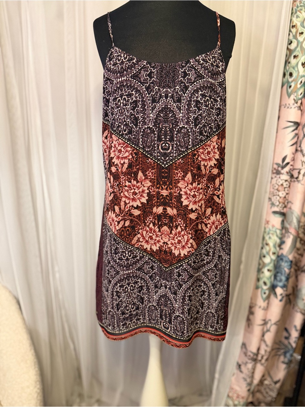 Socialite Size S Boho Paisley Floral Mini Dress Strappy Tie Back Festival